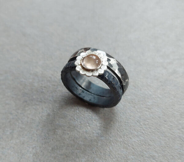 bloemenring rozenkwarts zilver oxide