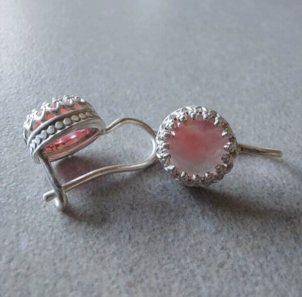 oorbellen rozenkwarts zilver kroonzetting